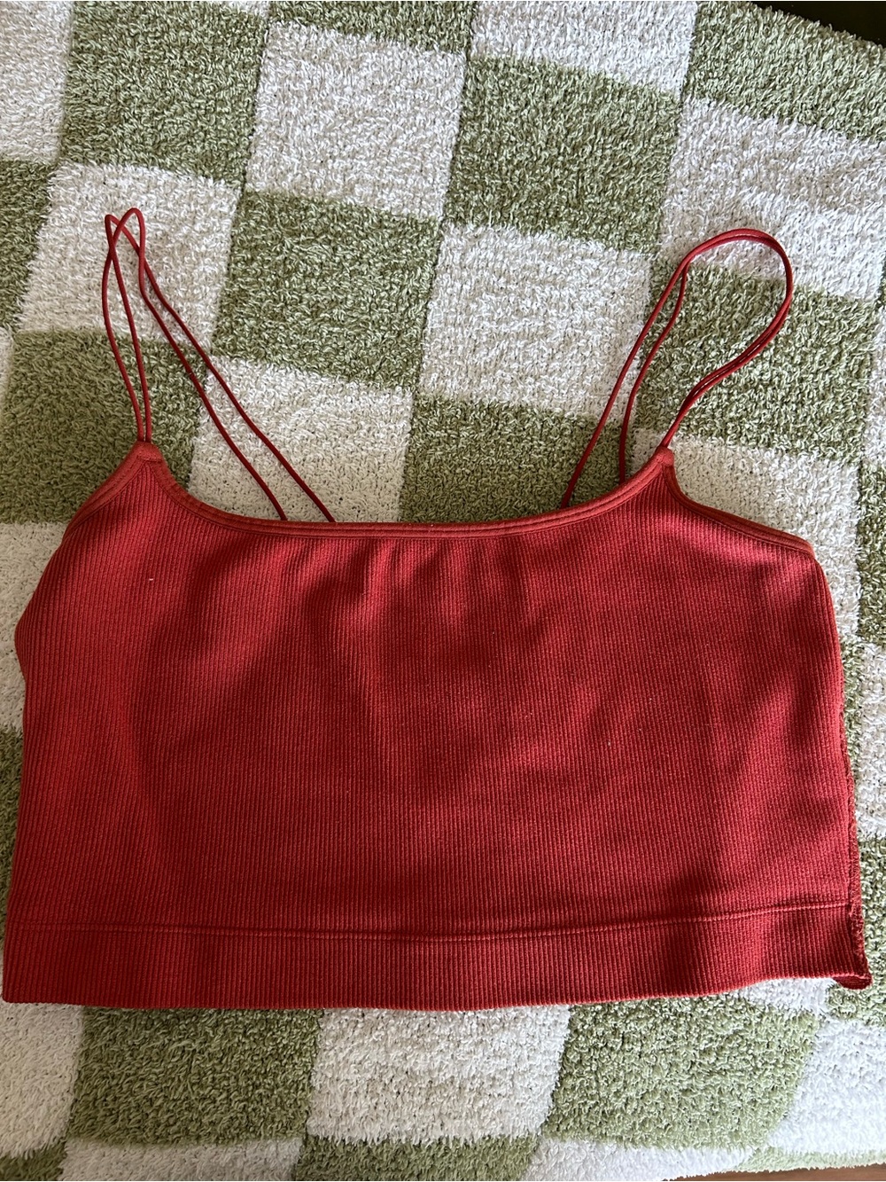 Red Ribbed Spaghetti-Strap Crop Top